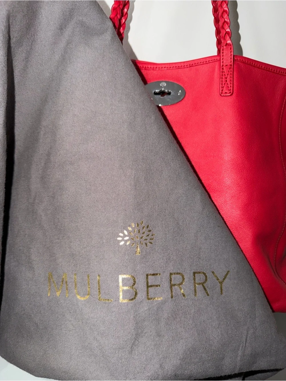 Mulberry Red Leather Tote with Braided Straps